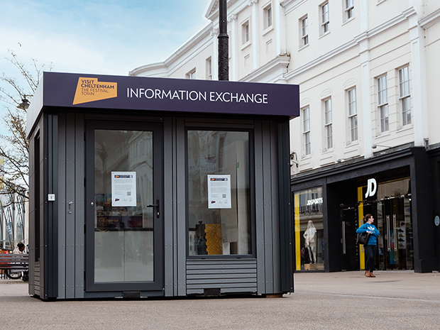 A new visitor information pod is unveiled in Cheltenham