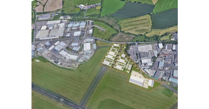 A birds eye view of the site for the new CGX Connect centre at Gloucestershire Airport.