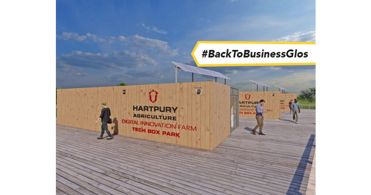 An artists impression of the new Digital Innovation Farm Tech Box Park planned for Hartpury University and Hartpury College has been revealed.