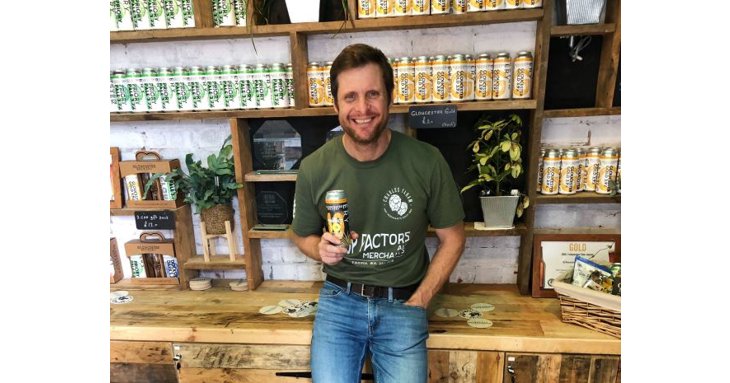 Founder of Gloucester Brewery, Jared Brown, with one of its Perfect 10 beers a six per IPA brewed specially to mark the business's 10th anniversary and the opening of its new taproom.
