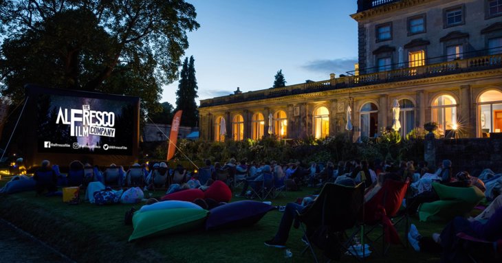 The gorgeous Cowley Manor near Cheltenham is hosing outdoor cinema screenings this summer 2022.